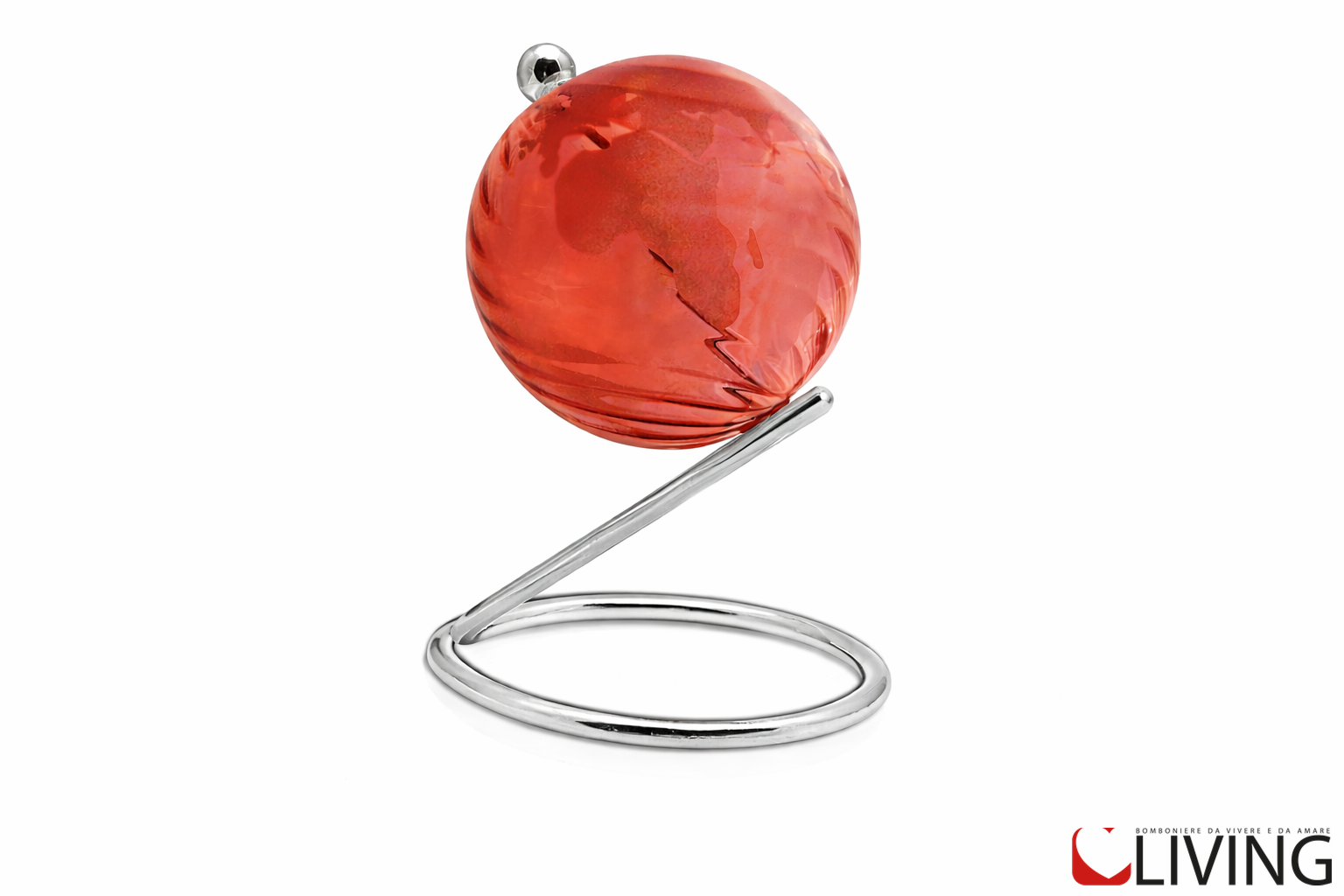bomboniera mappamondo rosso con base in metallo