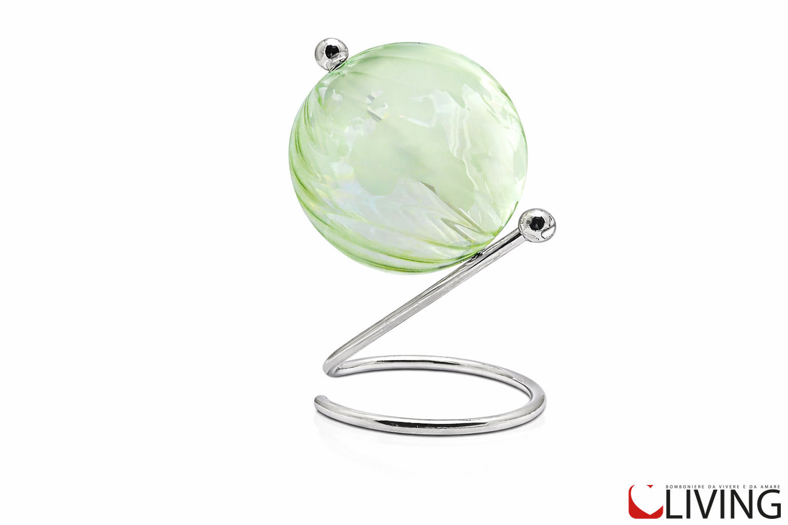 bomboniera mappamondo verde con base in metallo