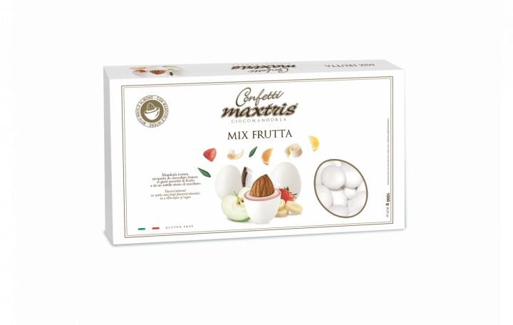 Mandorla tostata ricoperta da cioccolato bianco ai gusti assortiti di frutta (amarena