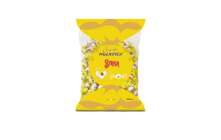 Mandorla tostata ricoperta da cioccolato fondente e bianco e da un sottile strato di zucchero.