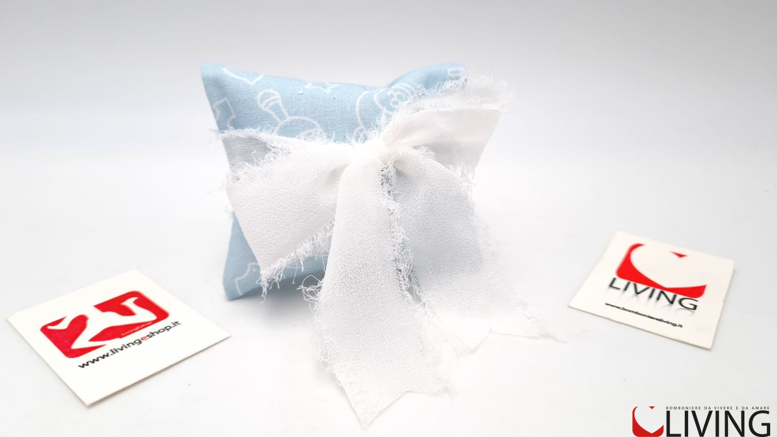 sacchetto portaconfetti in tessuto azzurro linea baby dreams