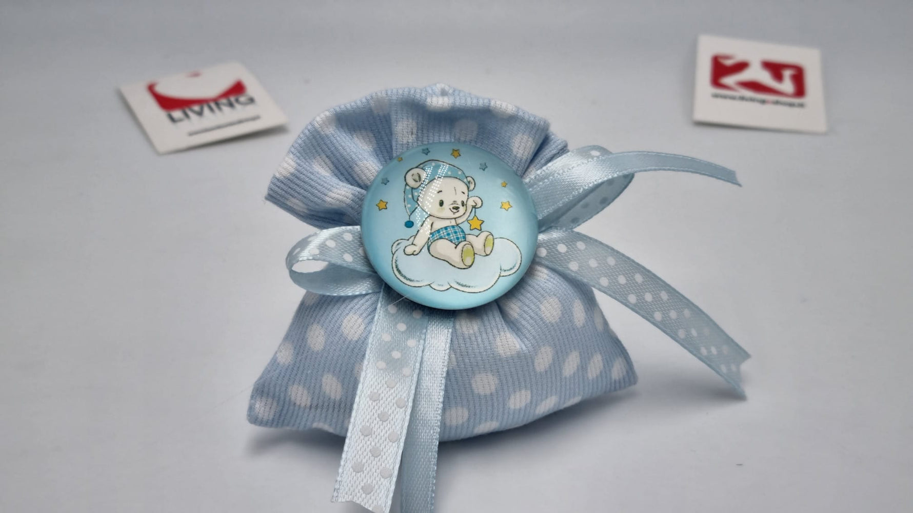 Sacchetto nascita e battesimo pois celeste