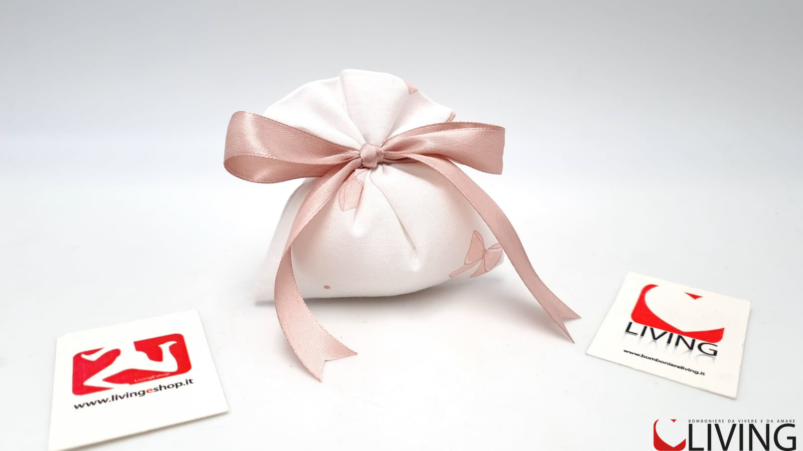 mini sacchetto portaconfetti in tessuto rosa linea dolce fiocco