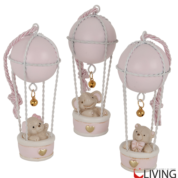 bomboniera mongolfiera rosa con animaletti