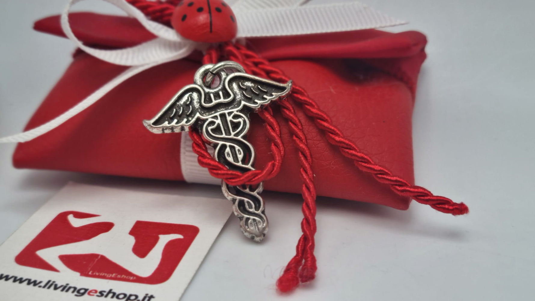 Bomboniera laurea charm caduceo in metallo
