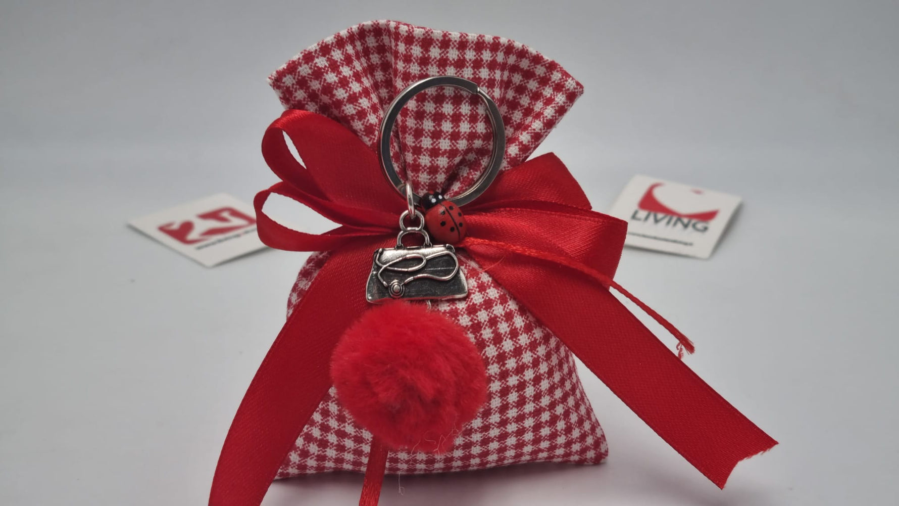 Bomboniera laurea portachiavi pom pon borsa dottore
