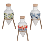 oliera in porcellana colorata con supporto in metallo