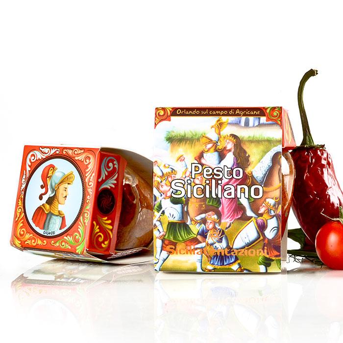 bomboniera gastronomica pesto siciliano " opera dei pupi" 180 gr.
