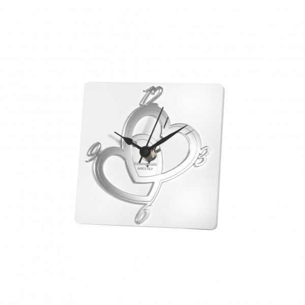 Bomboniera Orologio Da Tavola Con Cuori In Plex Argento