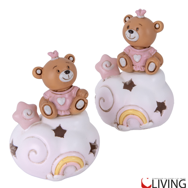 bomboniera orsetto celeste con luce led linea ciuffo