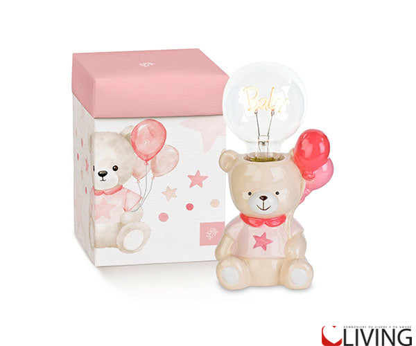 bomboniera orsetto palloncini rosa lampada
