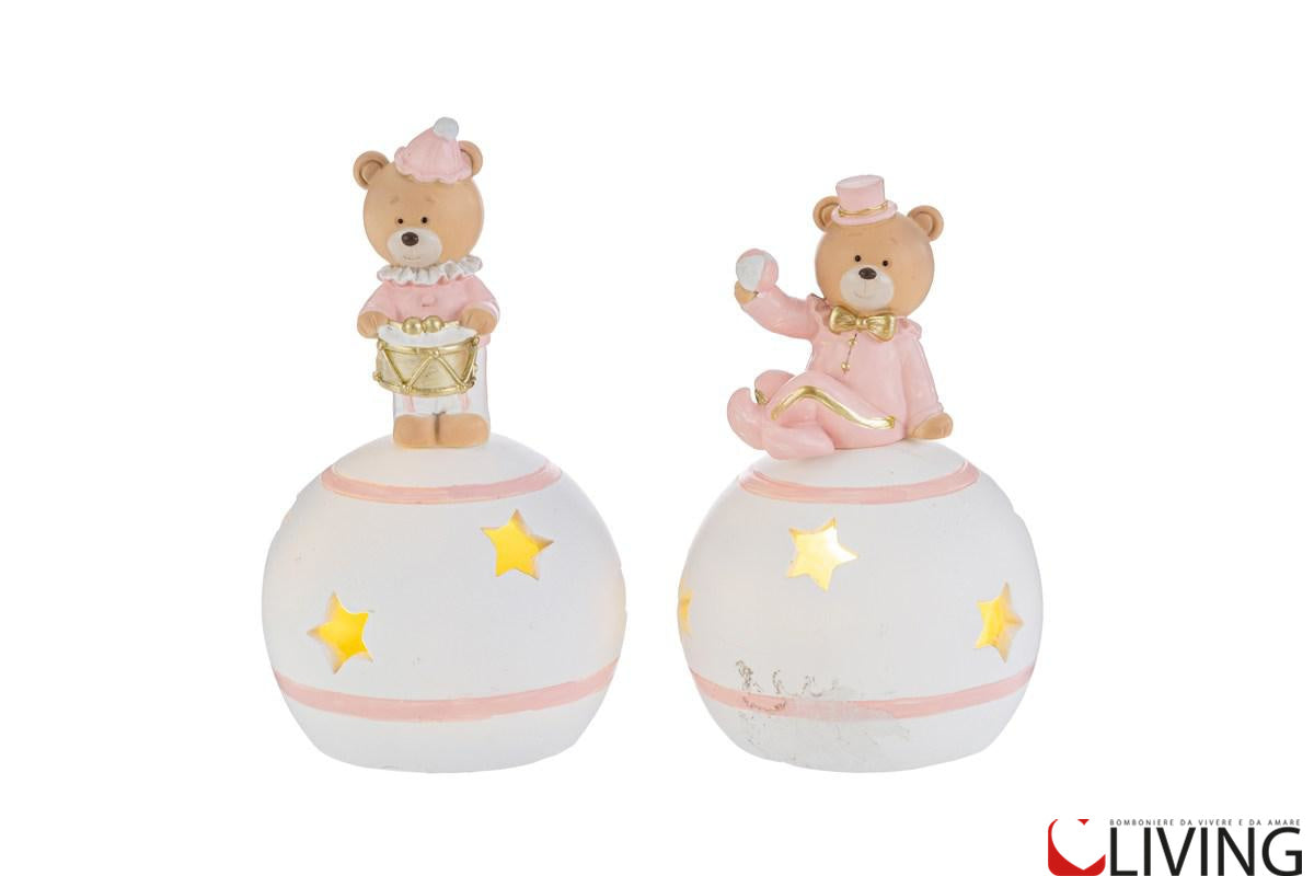 bomboniera orsetto su sfera led rosa