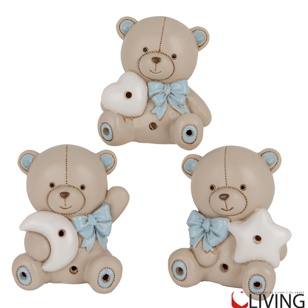 bomboniera orso teo resina celeste con luce led