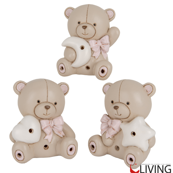 bomboniera orso teo resina rosa con luce led