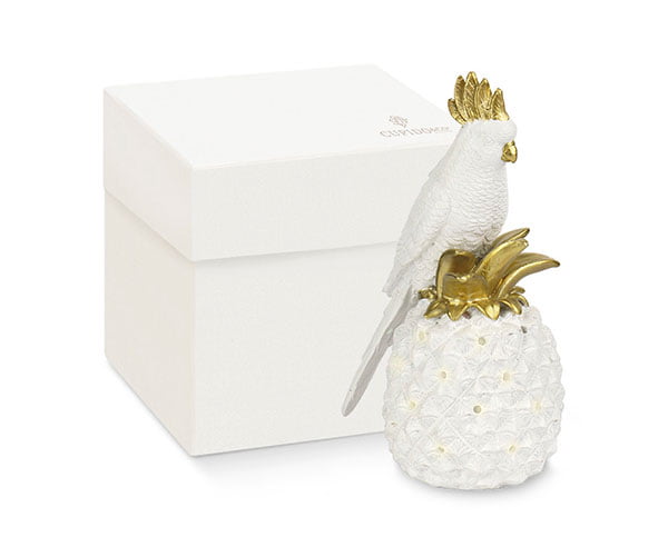 Bomboniera Matrimonio  Tema Tropical Chic  Pappagallo Su Ananas Bianco E Oro