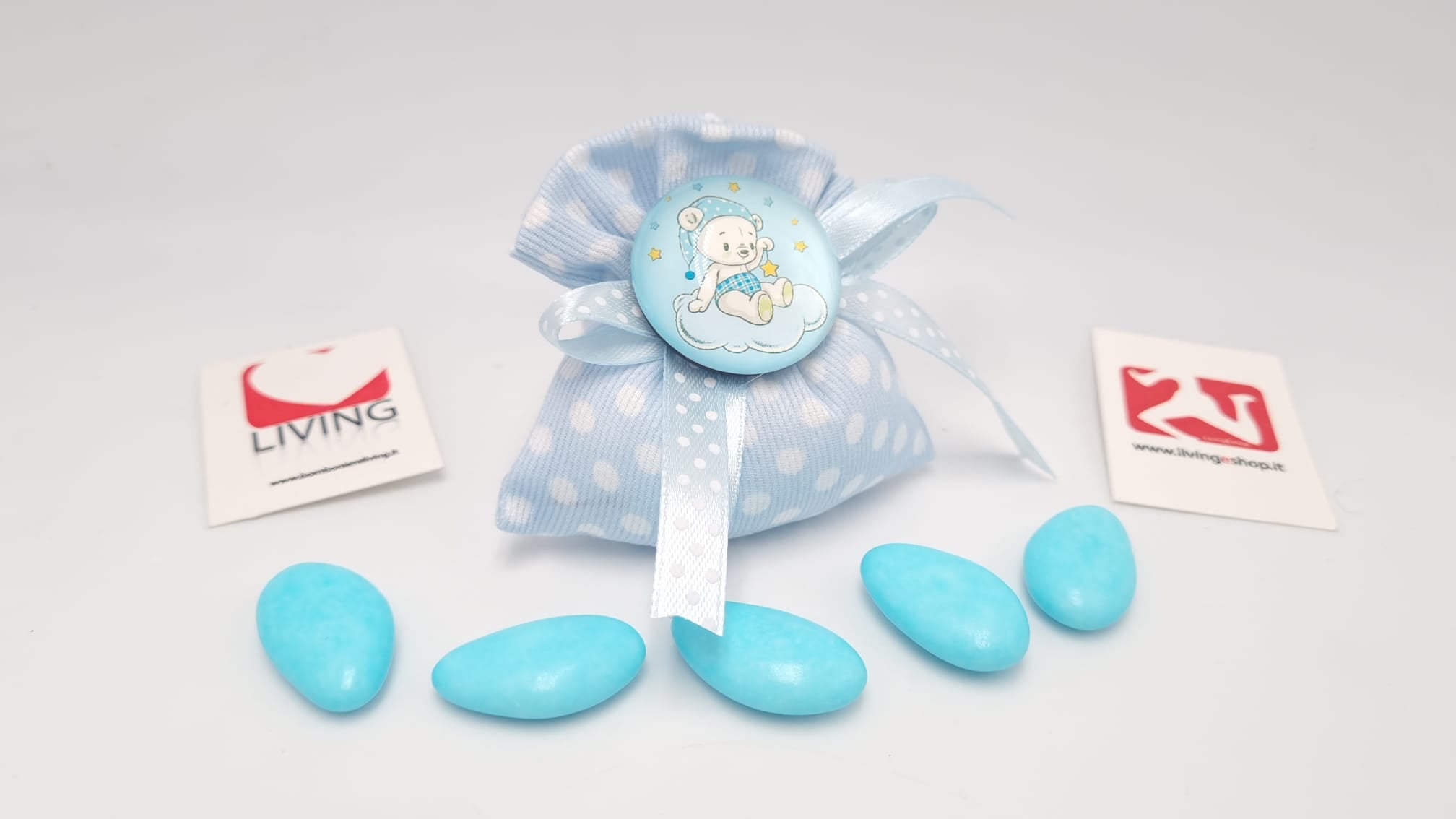 Sacchetto nascita e battesimo pois celeste