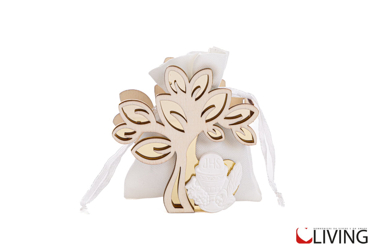 porta sacchetto legno albero oro comunione
