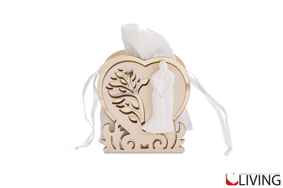 porta sacchetto legno e gesso sposi oro