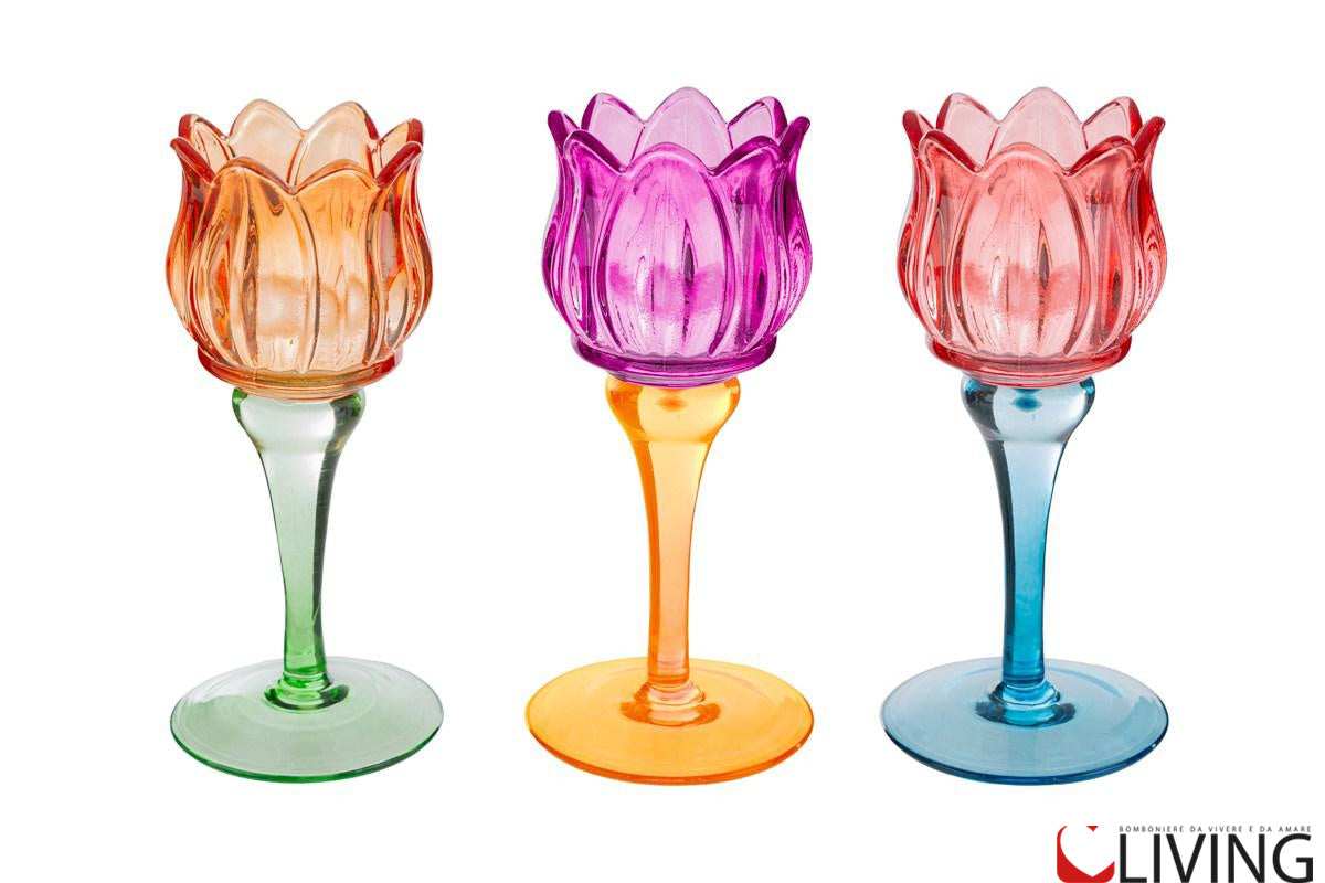 bomboniera portacandele tulipano vetro colorato