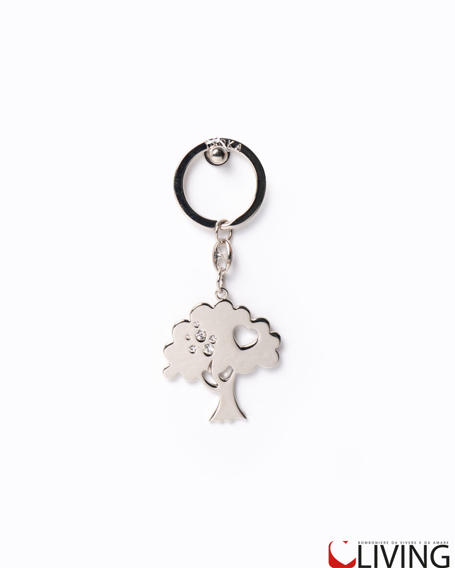 bomboniera portachiavi acciaio albero della vita con strass