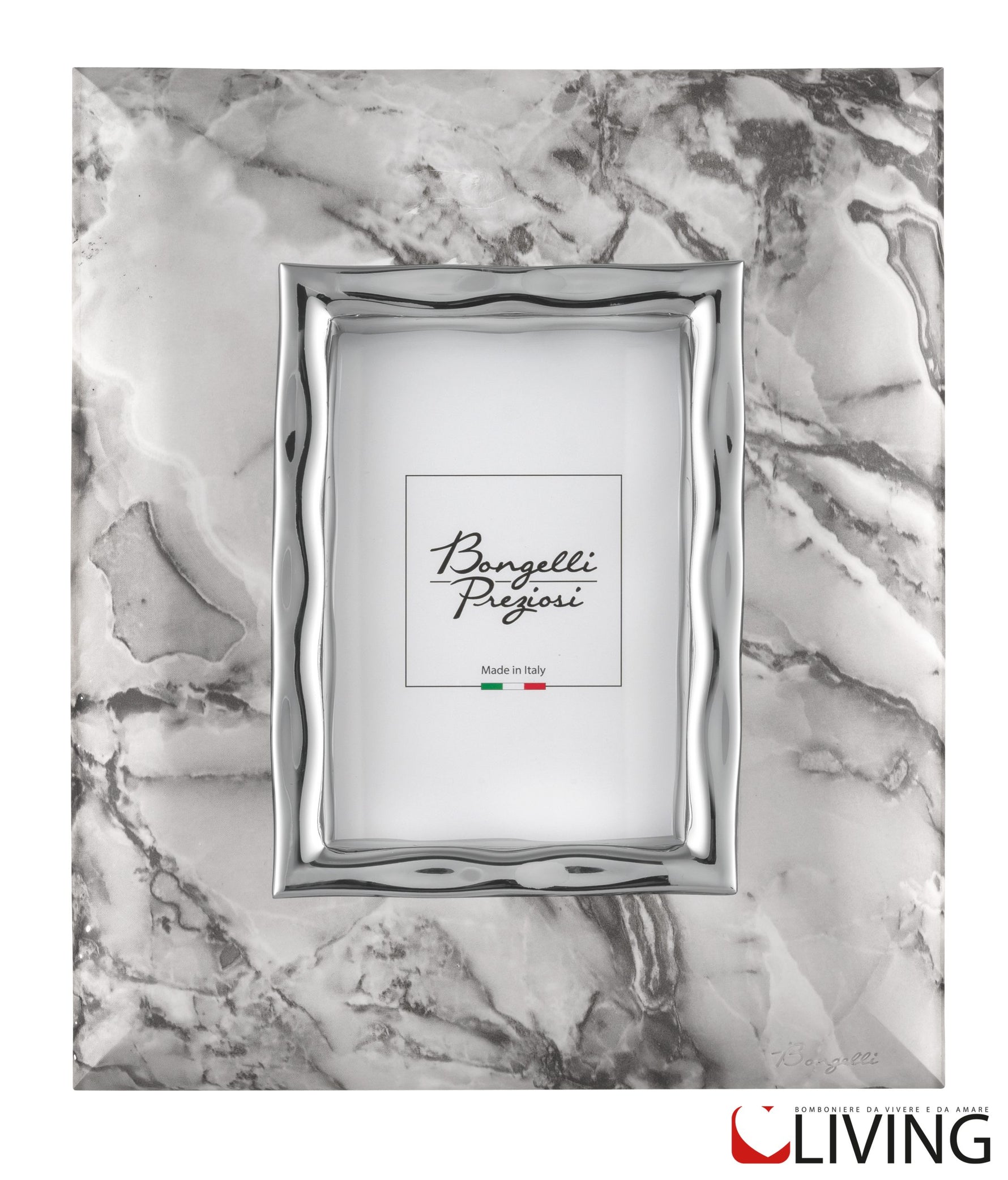 portafoto marmo bianco e argento