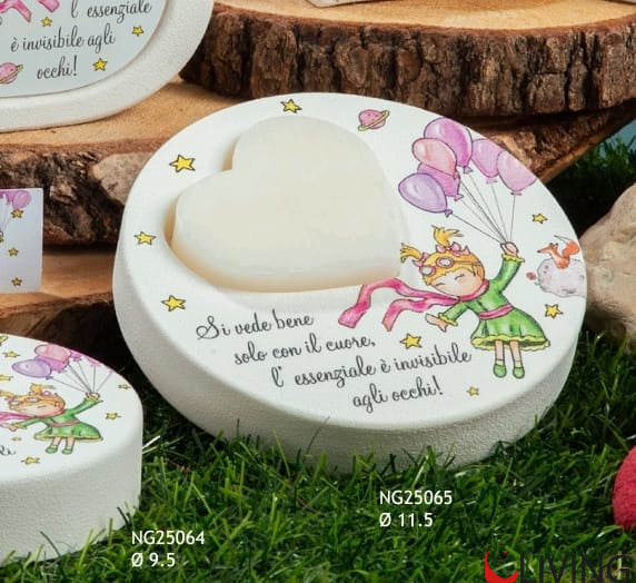 bomboniera portasapone piccolo principe sognatore con sapone cuore