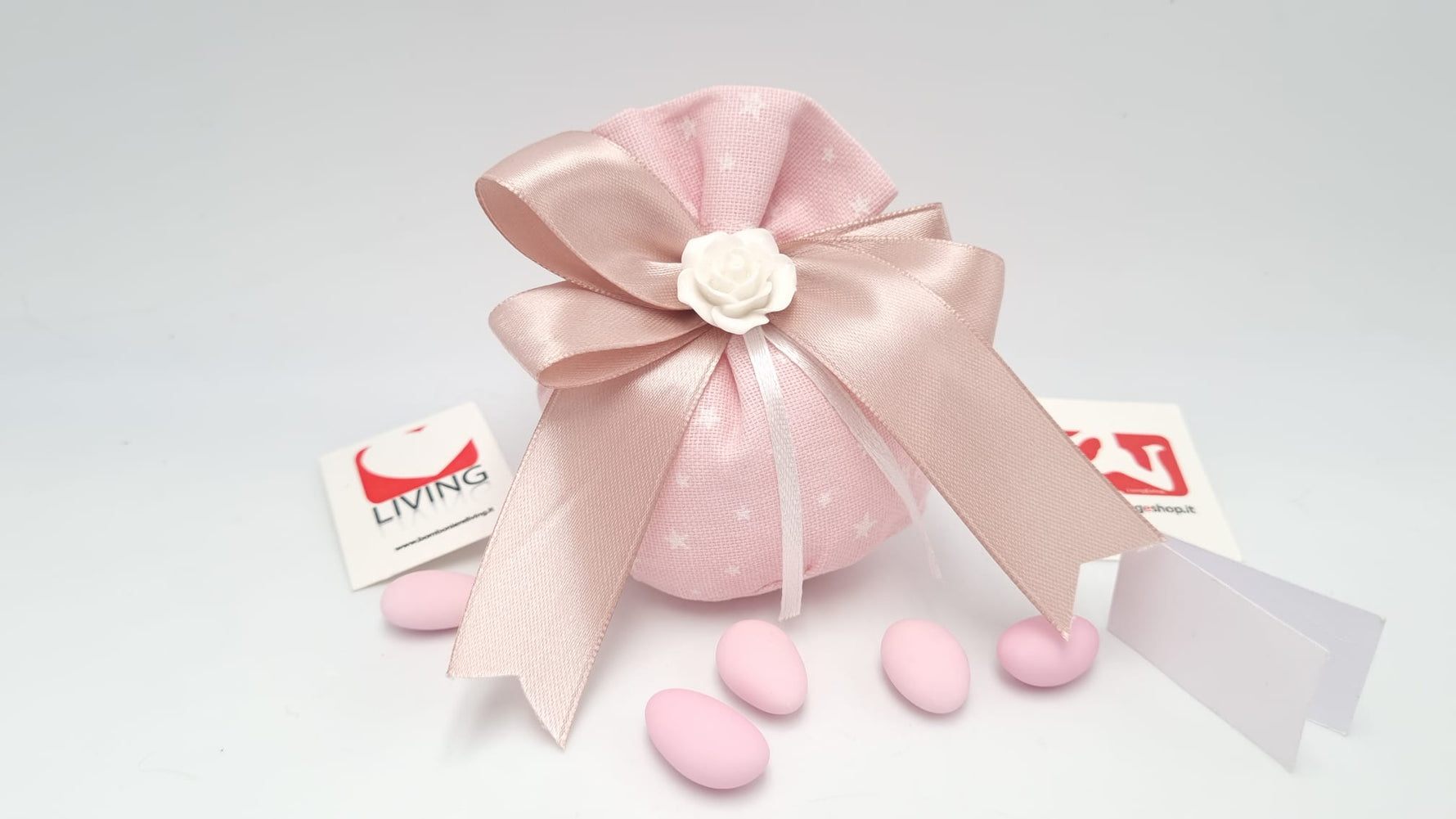 Sacchetto nascita e battesimo stelline rosa