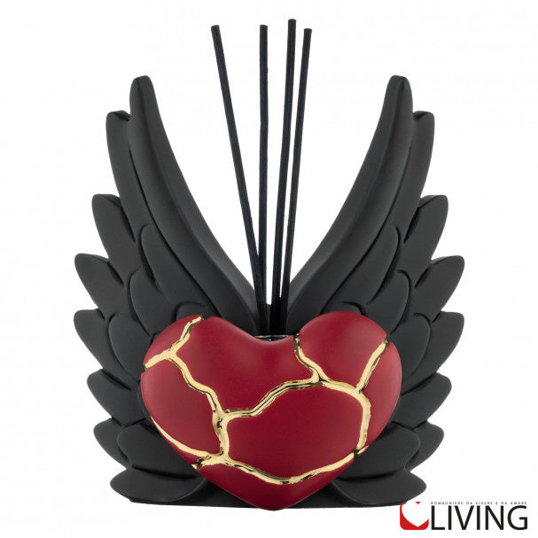 bomboniera profumatore ali nere e cuore venature dorate effetto kintsugi
