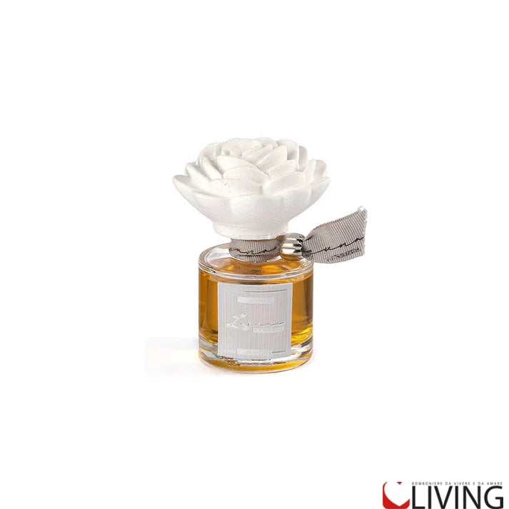 bomboniera profumatore in vetro con camelia in gesso