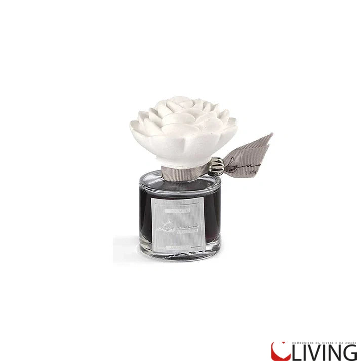 bomboniera profumatore in vetro con camelia in gesso
