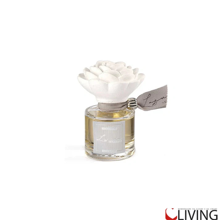 bomboniera profumatore in vetro con camelia in gesso