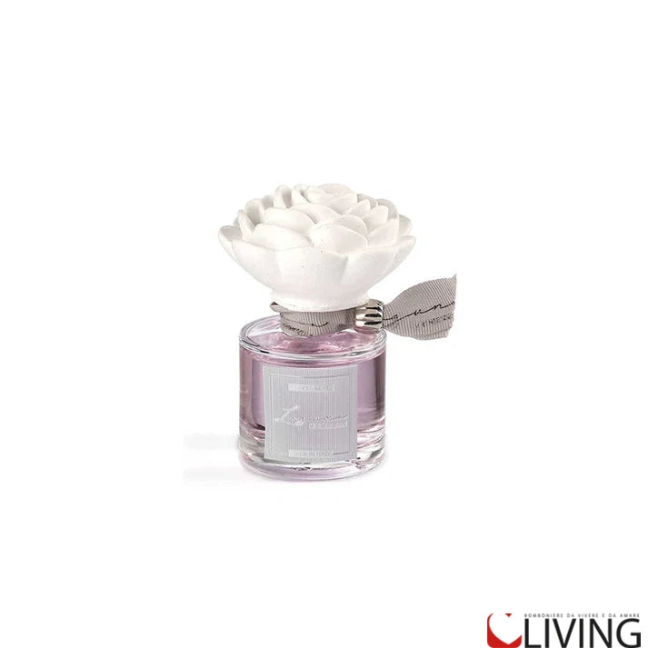 bomboniera profumatore in vetro con camelia in gesso