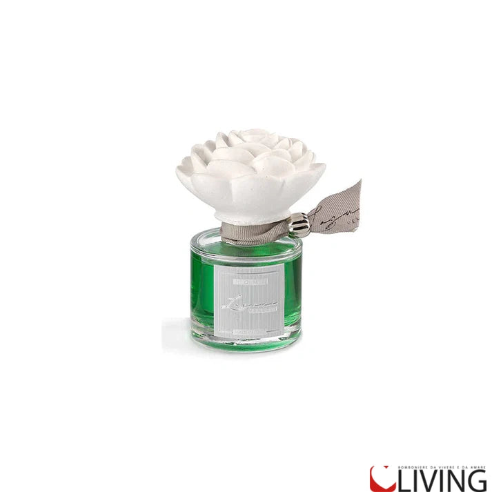 bomboniera profumatore in vetro con camelia in gesso