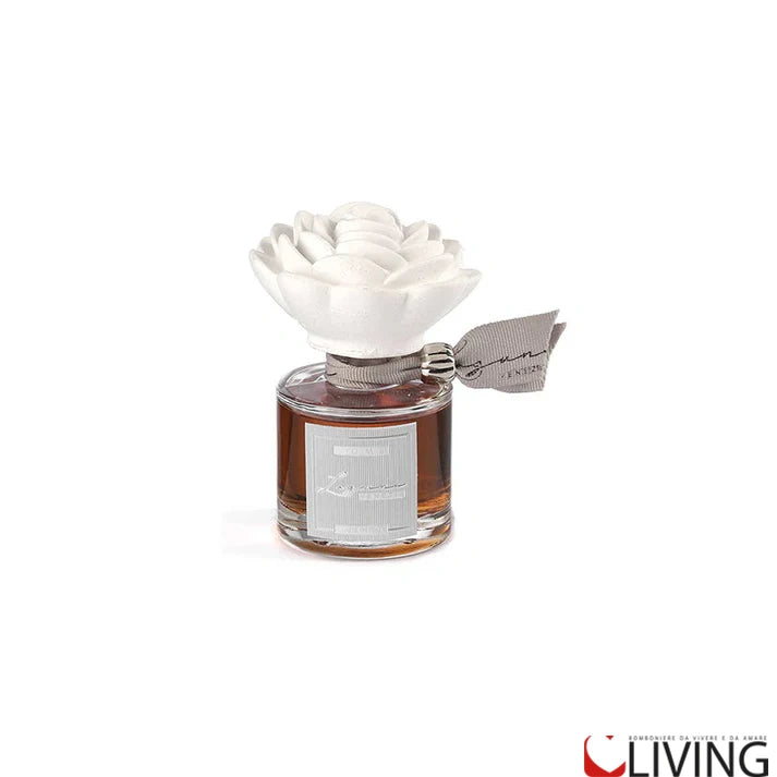 bomboniera profumatore in vetro con camelia in gesso