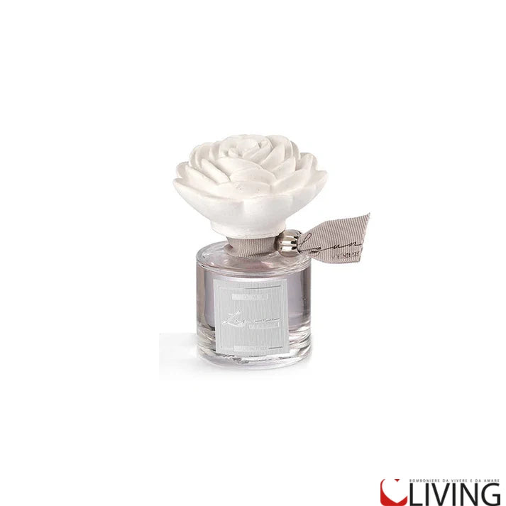 bomboniera profumatore in vetro con camelia in gesso