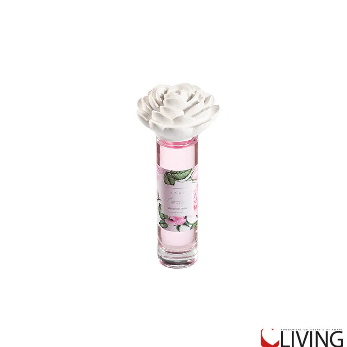 bomboniera profumatore in vetro cilindrico con fiore in gesso