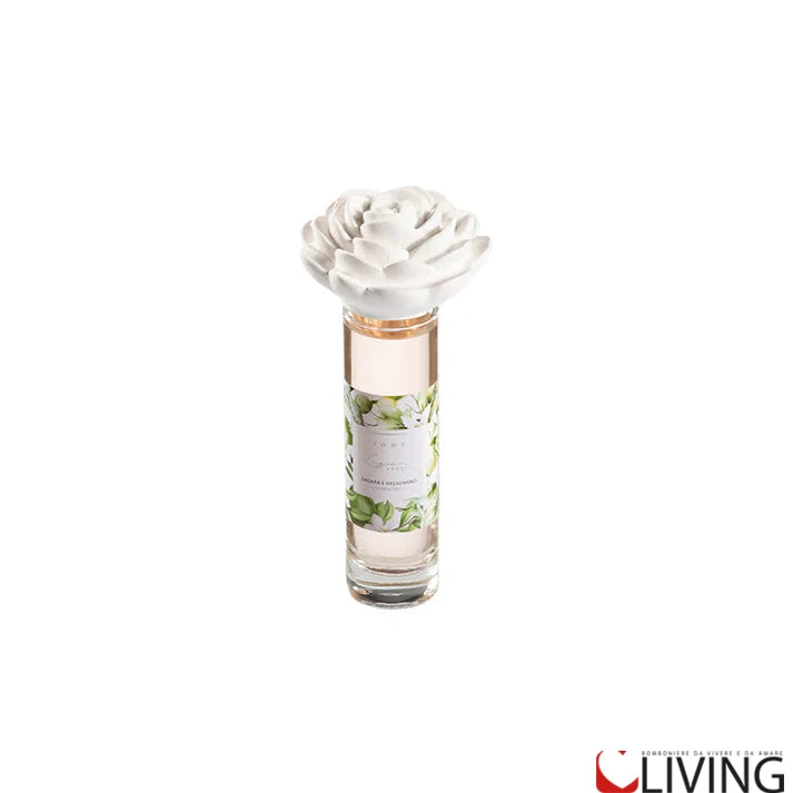 bomboniera profumatore in vetro cilindrico con fiore in gesso