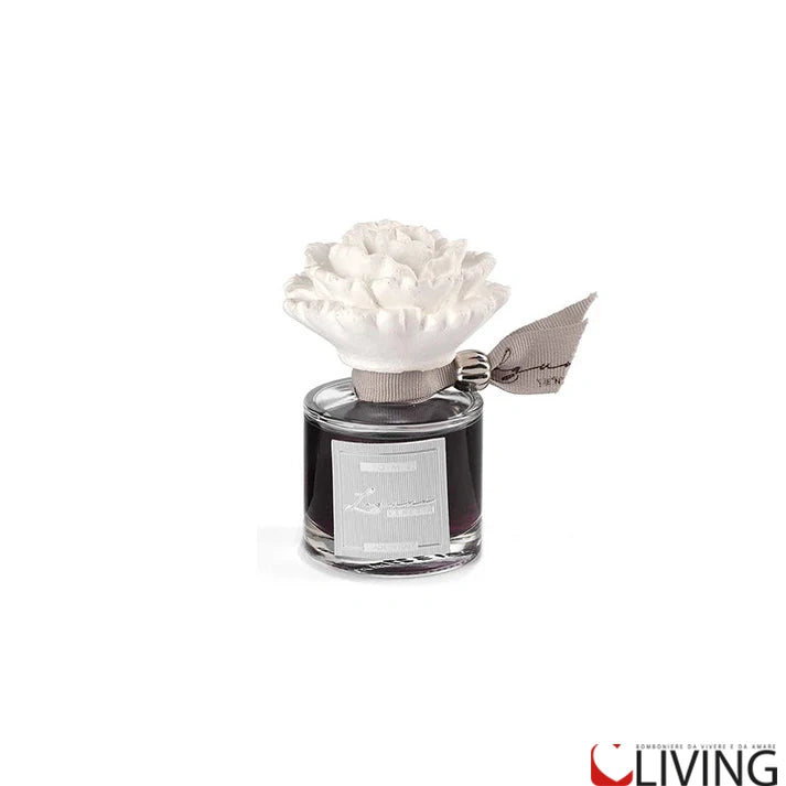 bomboniera profumatore in vetro con peonia in gesso