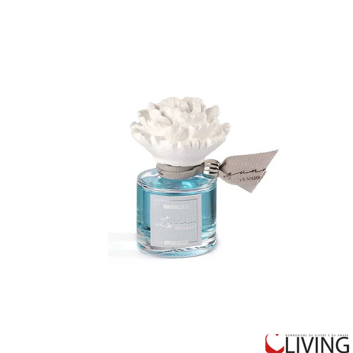 bomboniera profumatore in vetro con peonia in gesso