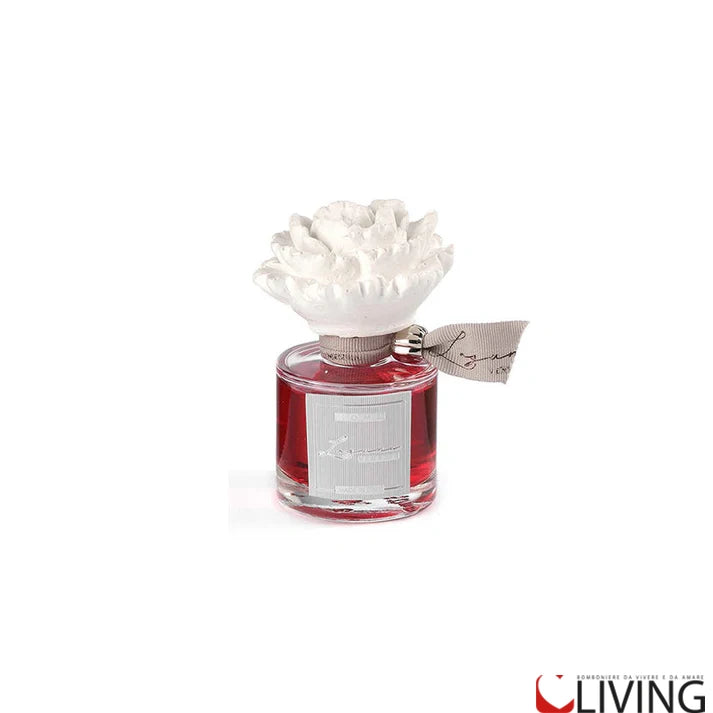 bomboniera profumatore in vetro con peonia in gesso