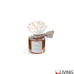 bomboniera profumatore in vetro con peonia in gesso