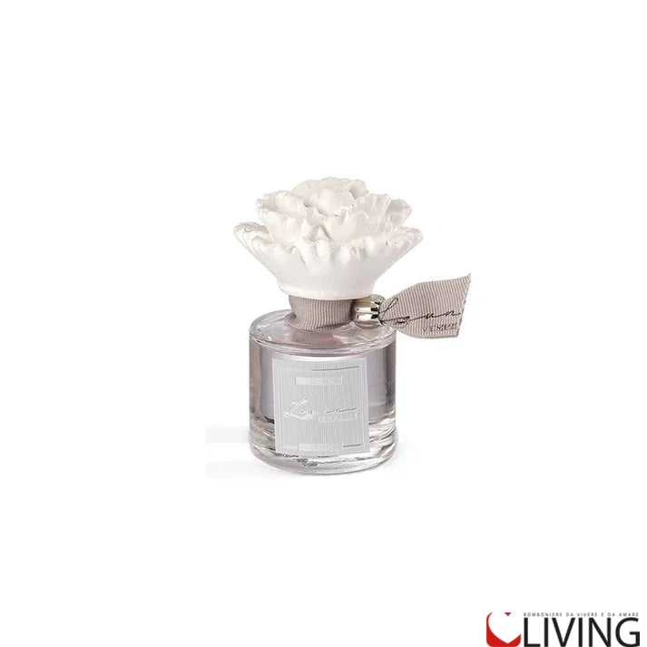 bomboniera profumatore in vetro con peonia in gesso