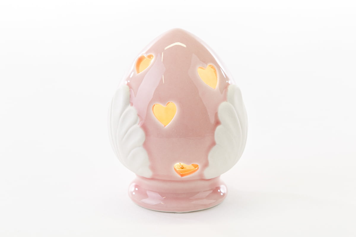 bomboniera battesimo, pumo in porcellana rosa con luce a led.