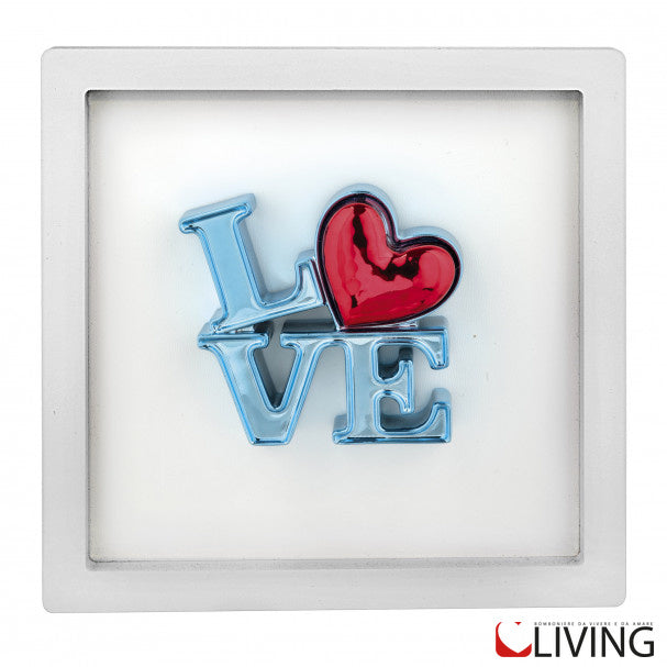 bomboniera quadretto bianco con scritta love celeste