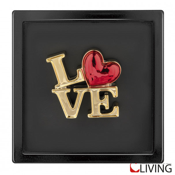 bomboniera quadretto nero con scritta love oro