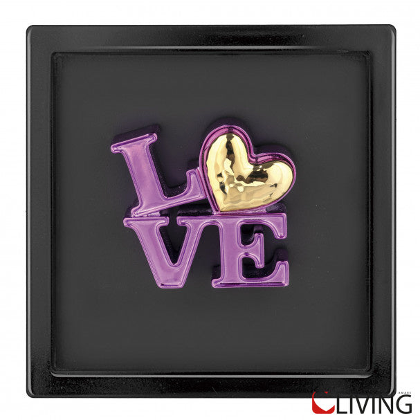 bomboniera quadretto nero con scritta love viola