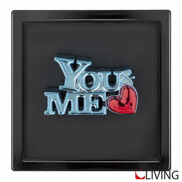 bomboniera quadretto nero con scritta you & me celeste
