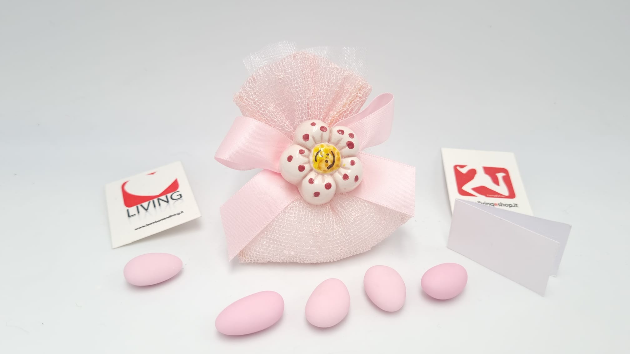 Sacchetto nascita e battesimo rete rosa