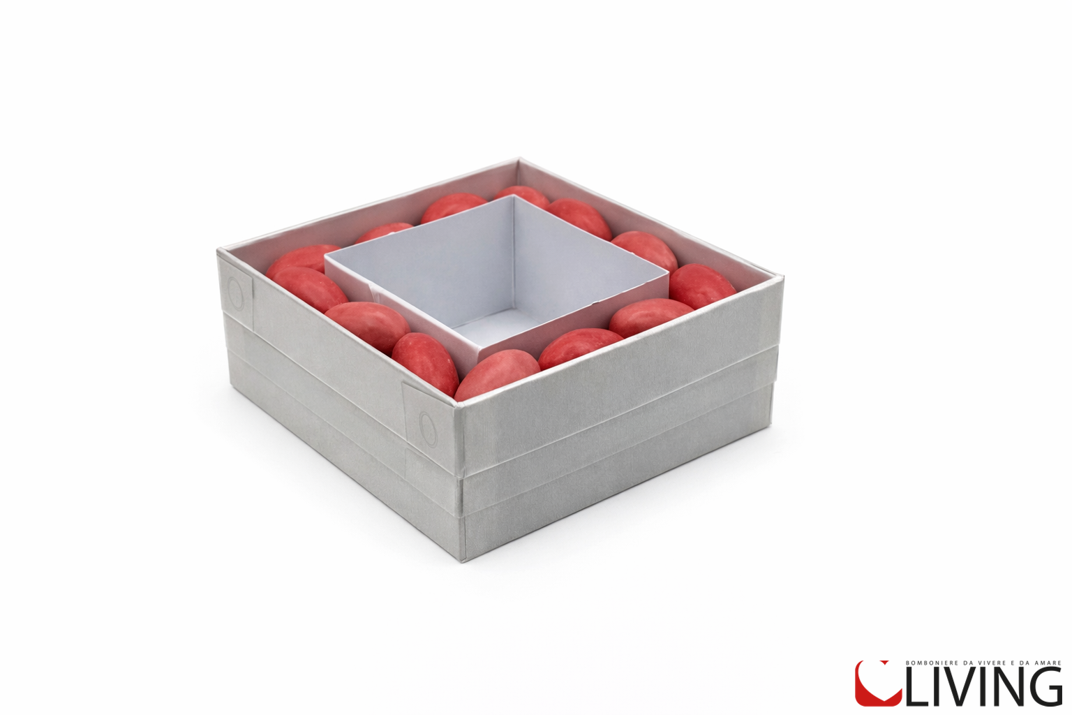 bomboniera scatola rigida coperchio trasparente 10x10x4