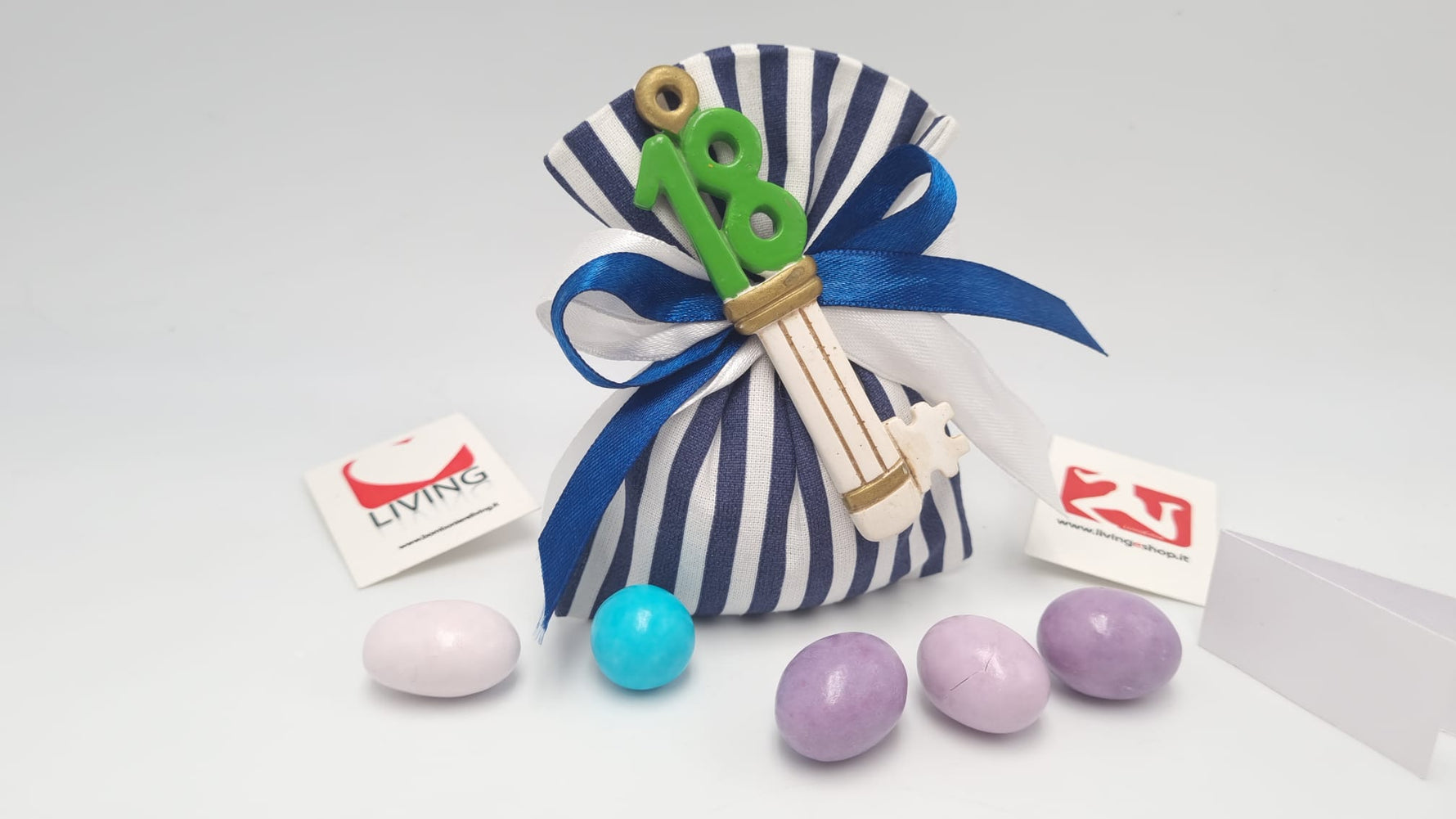 Sacchetto portaconfetti 18 anni righe bianche blu